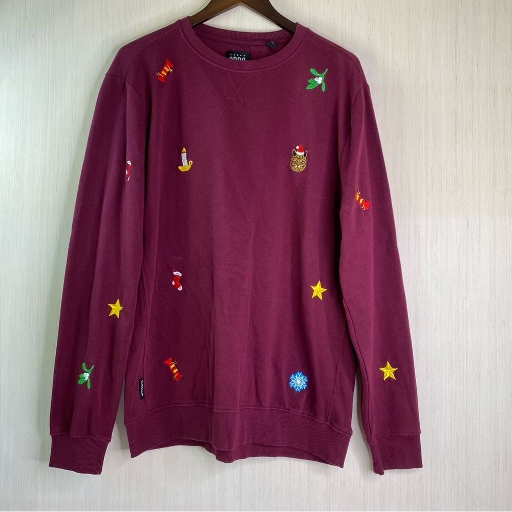 OppoSuits Deluxe Men’s Festive Embroidery Christmas Sweatshirt Burgundy XL